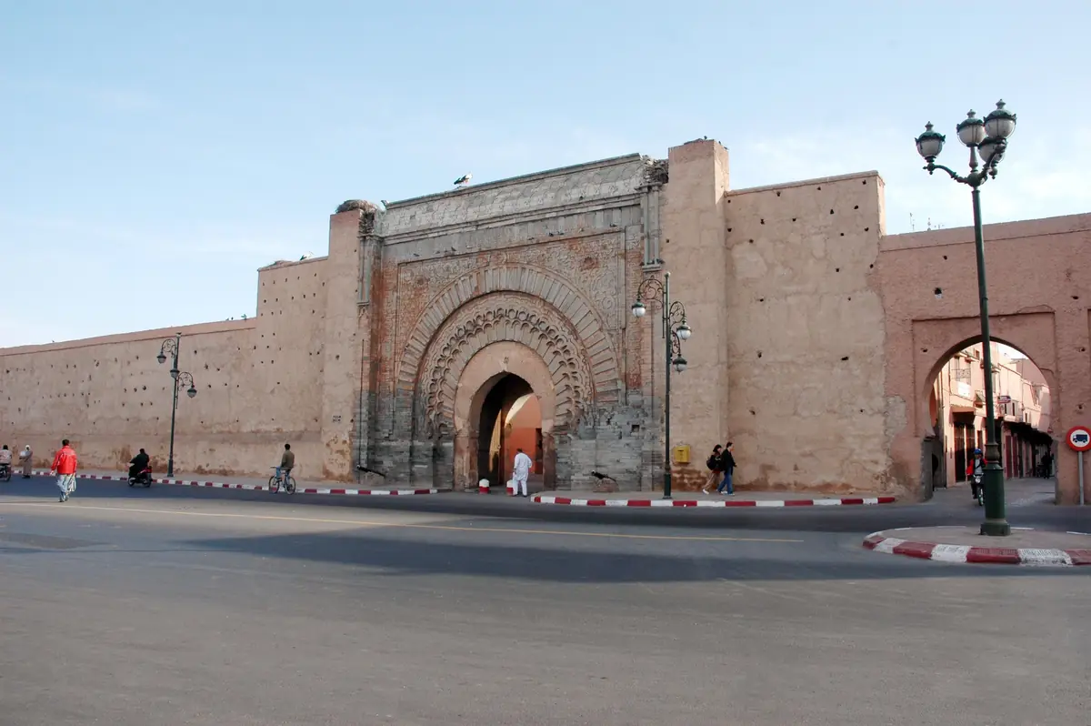 Monumental gate in the ramparts of Marrakech, on arrival in the city