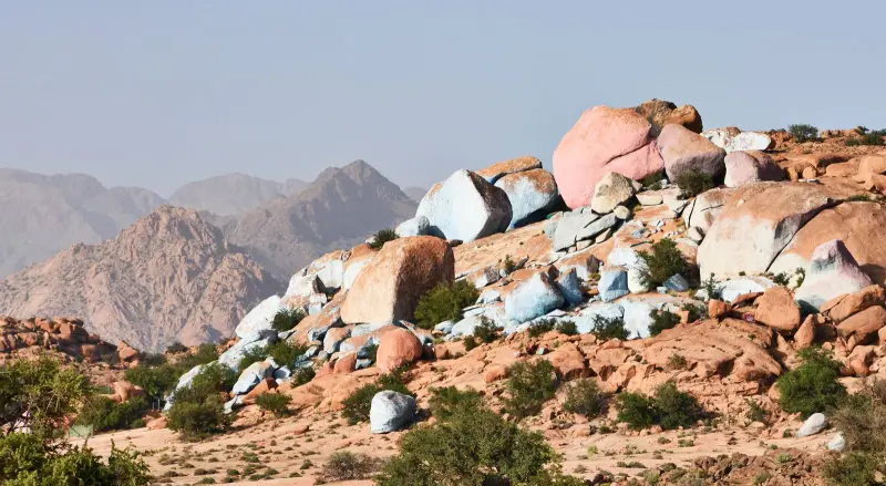 Painted rocks in the desert near Tafraoute